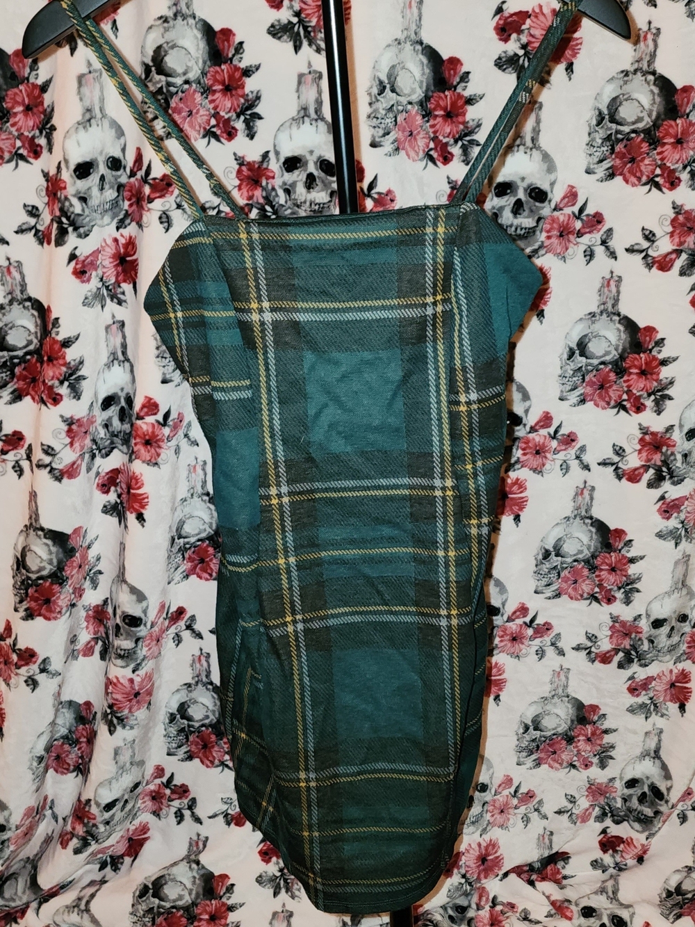 Green Plaid Strappy Bodycon Dress